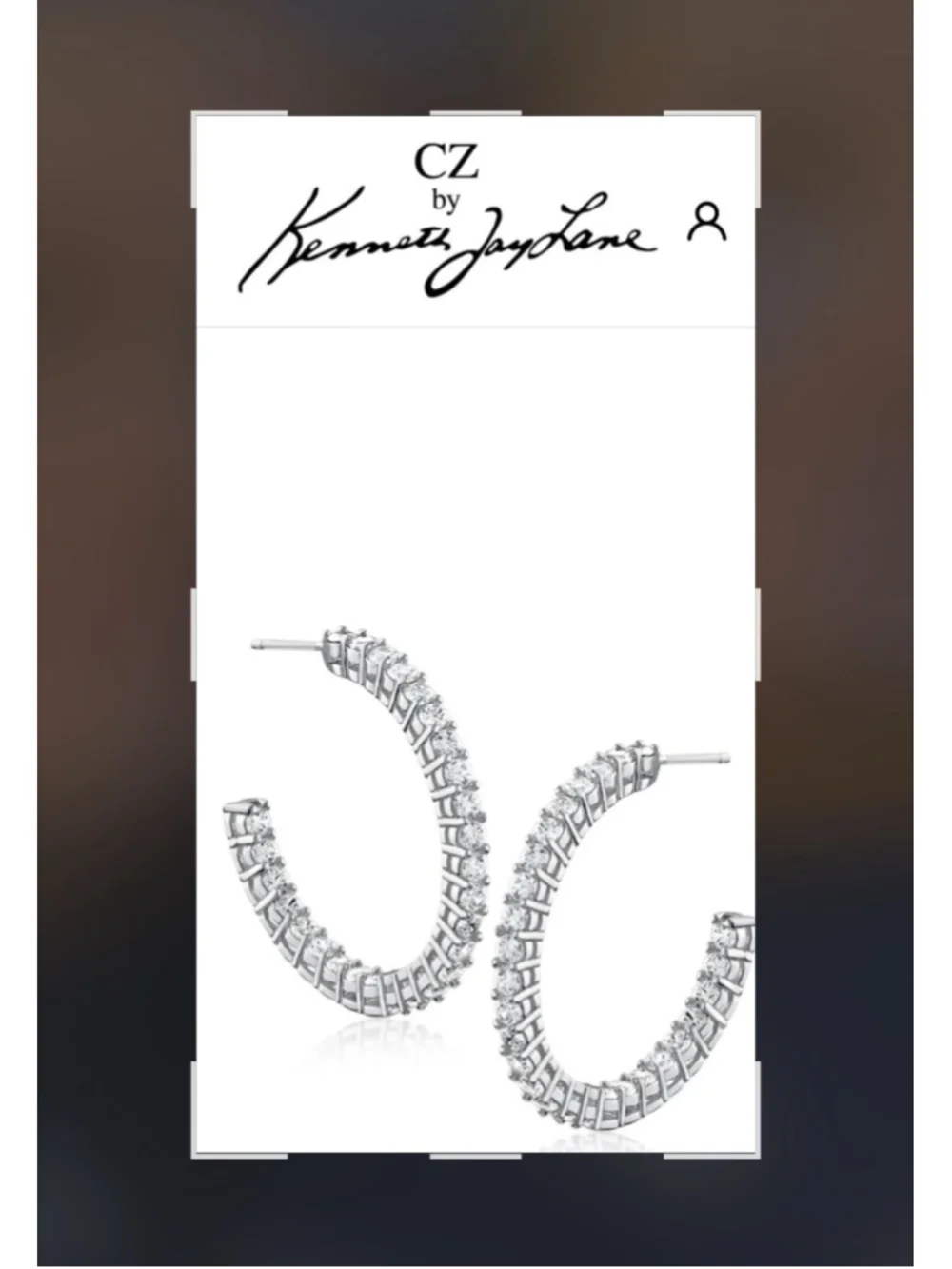 KJL Kenneth Jay Lane 1.5” InsideOut Hoop Earrings 52 Lg Stone Rhodium  Orig$200 - Picture 2 of 14